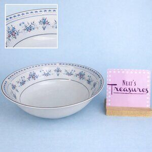 Seizan China BLUE DAWN Blue Purple Flowers Platinum Trim Round 9" Serving Bowl
